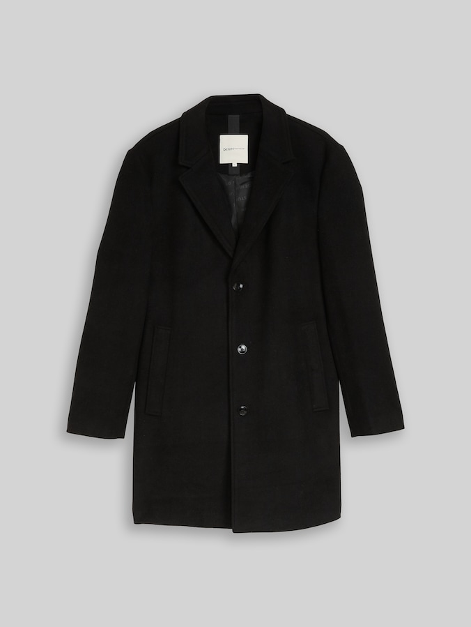 Relaxed Fit Wollmantel mit Reverskragen von Denim Male, Black
