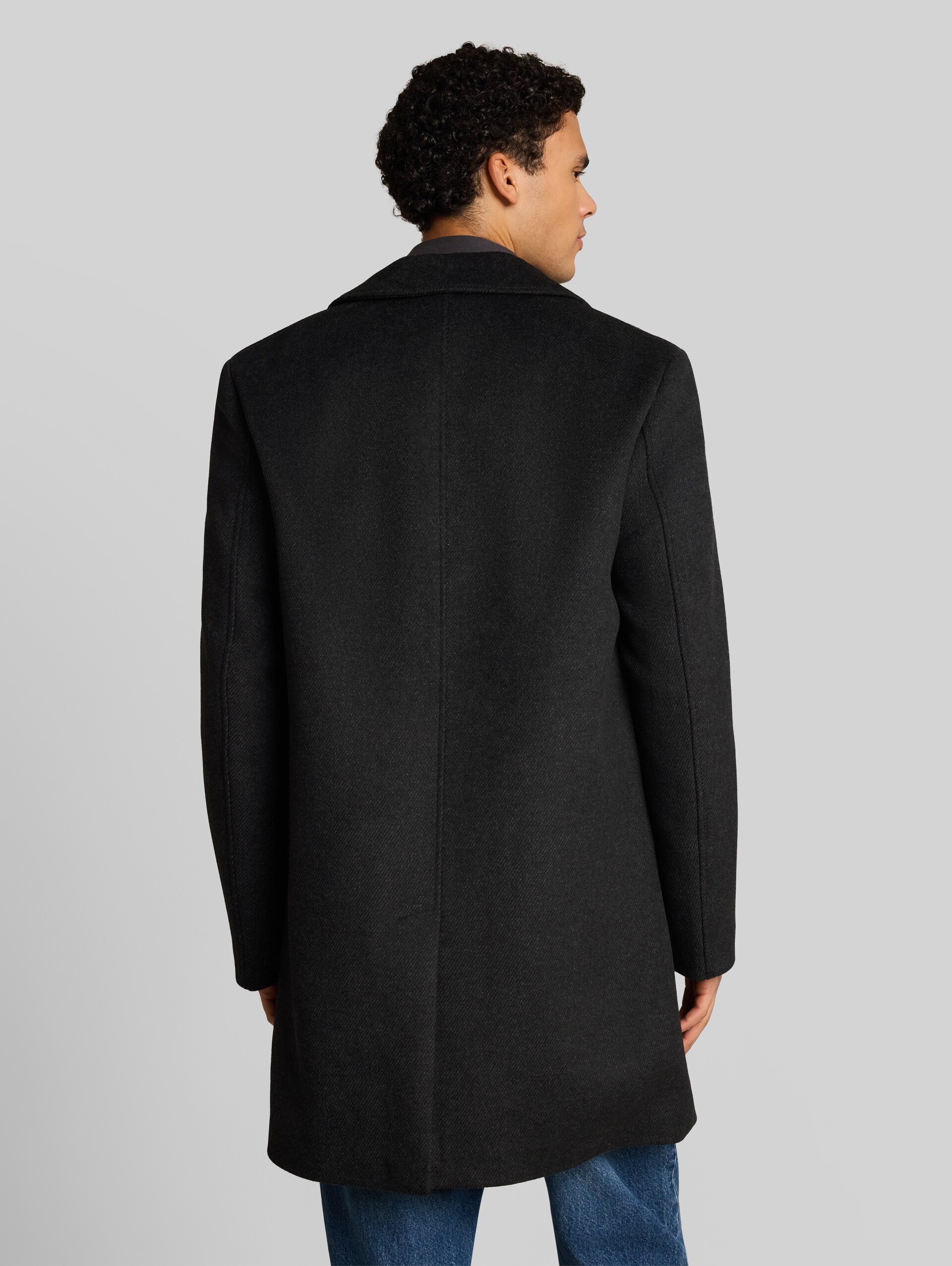 Relaxed fit wollen jas met reverskraag - dark grey melange twill - Model-achteraanzicht