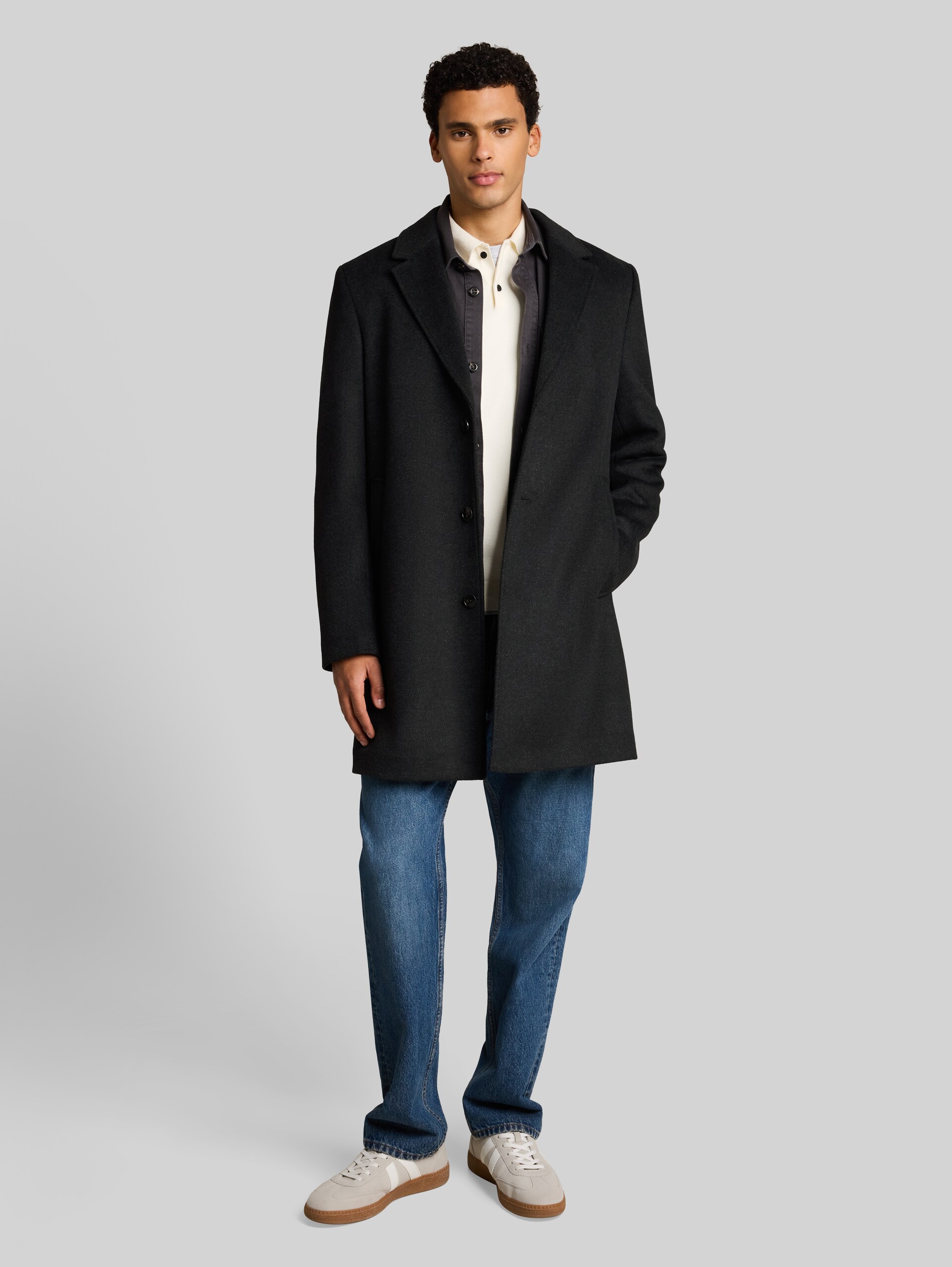 Relaxed fit wollen jas met reverskraag - dark grey melange twill - zijaanzicht model