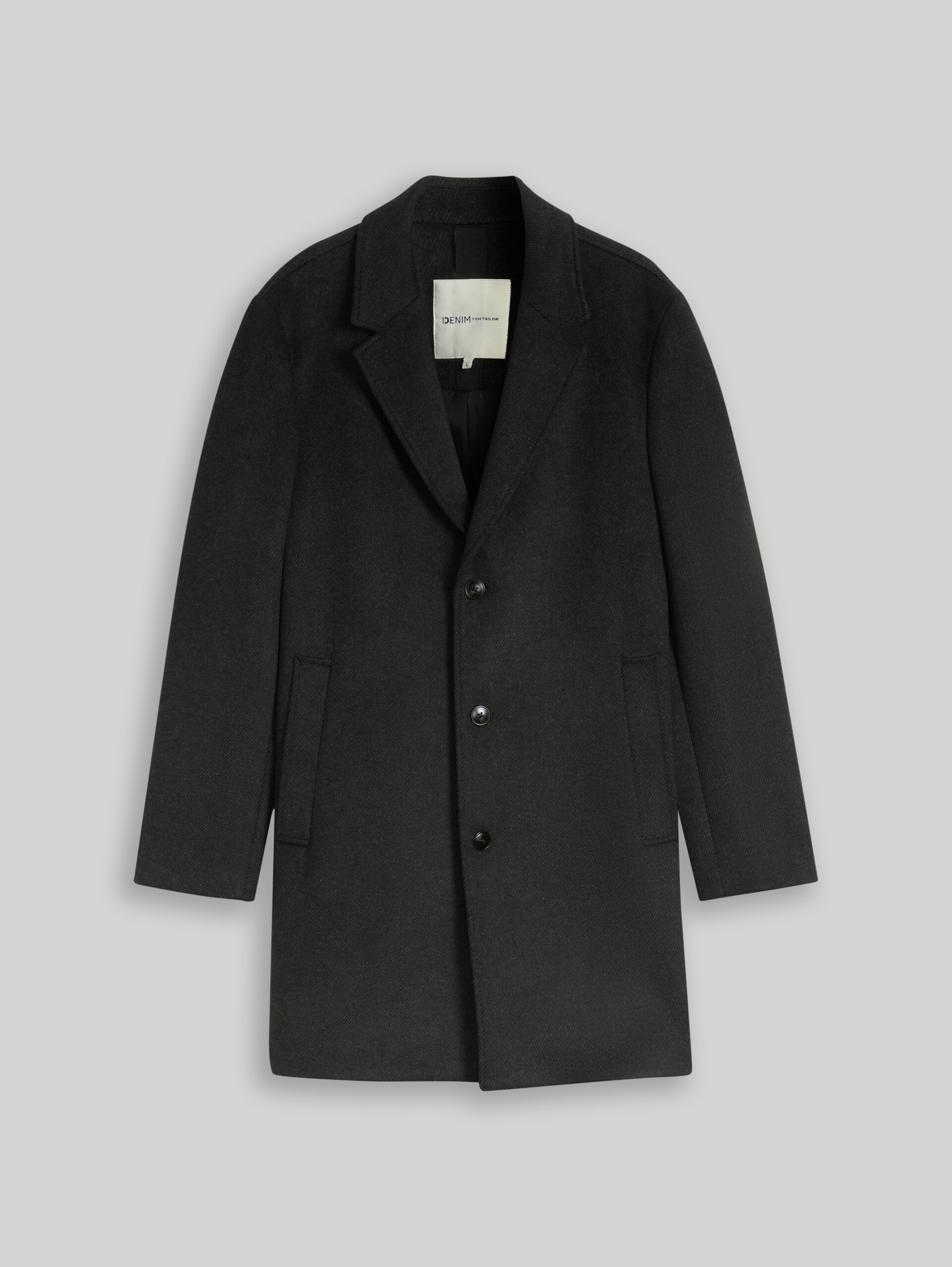 Relaxed fit wollen jas met reverskraag - dark grey melange twill - Product vooraanzicht