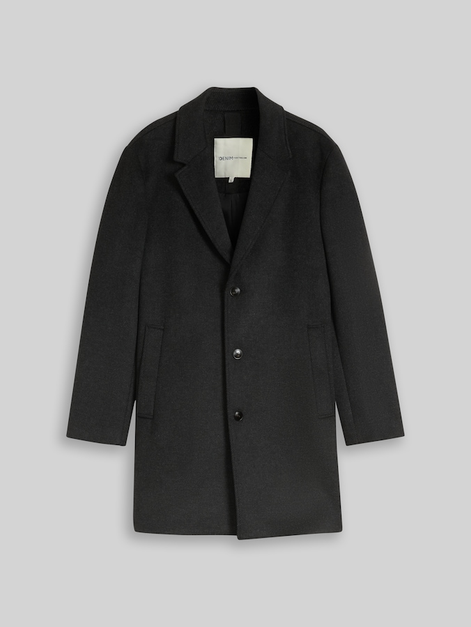 Relaxed Fit Wollmantel mit Reverskragen von Denim Male, dark grey melange twill