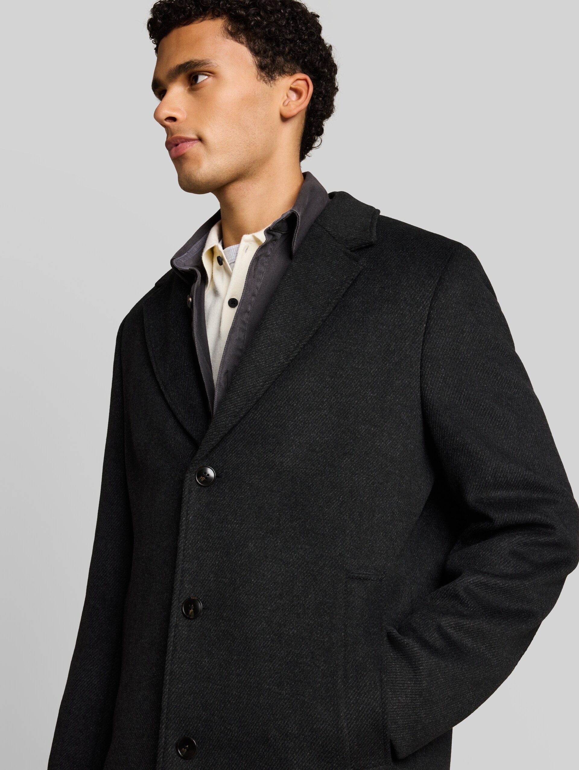 Relaxed fit wollen jas met reverskraag - dark grey melange twill - Detailaanzicht model