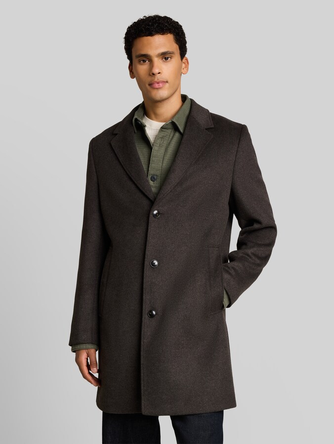 Relaxed fit wollen jas met reverskraag door Denim Male, brown melange herringbone