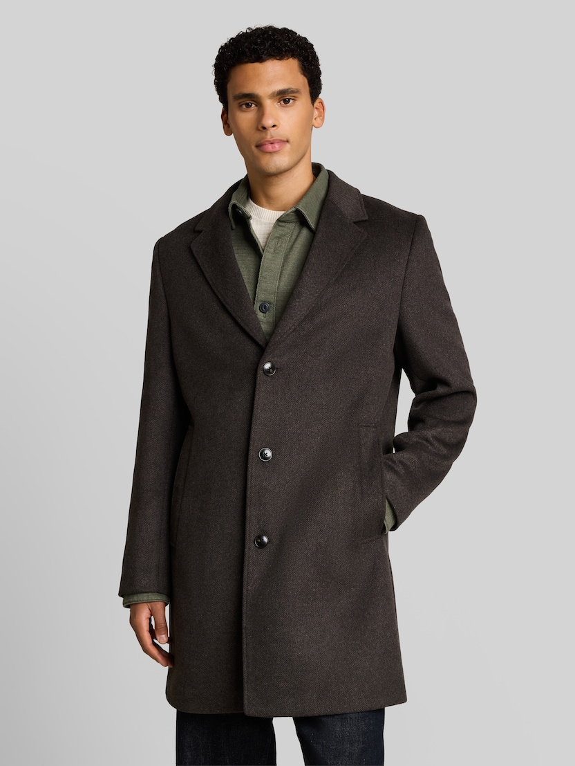 Relaxed fit wollen jas met reverskraag door Denim Male, brown melange herringbone
