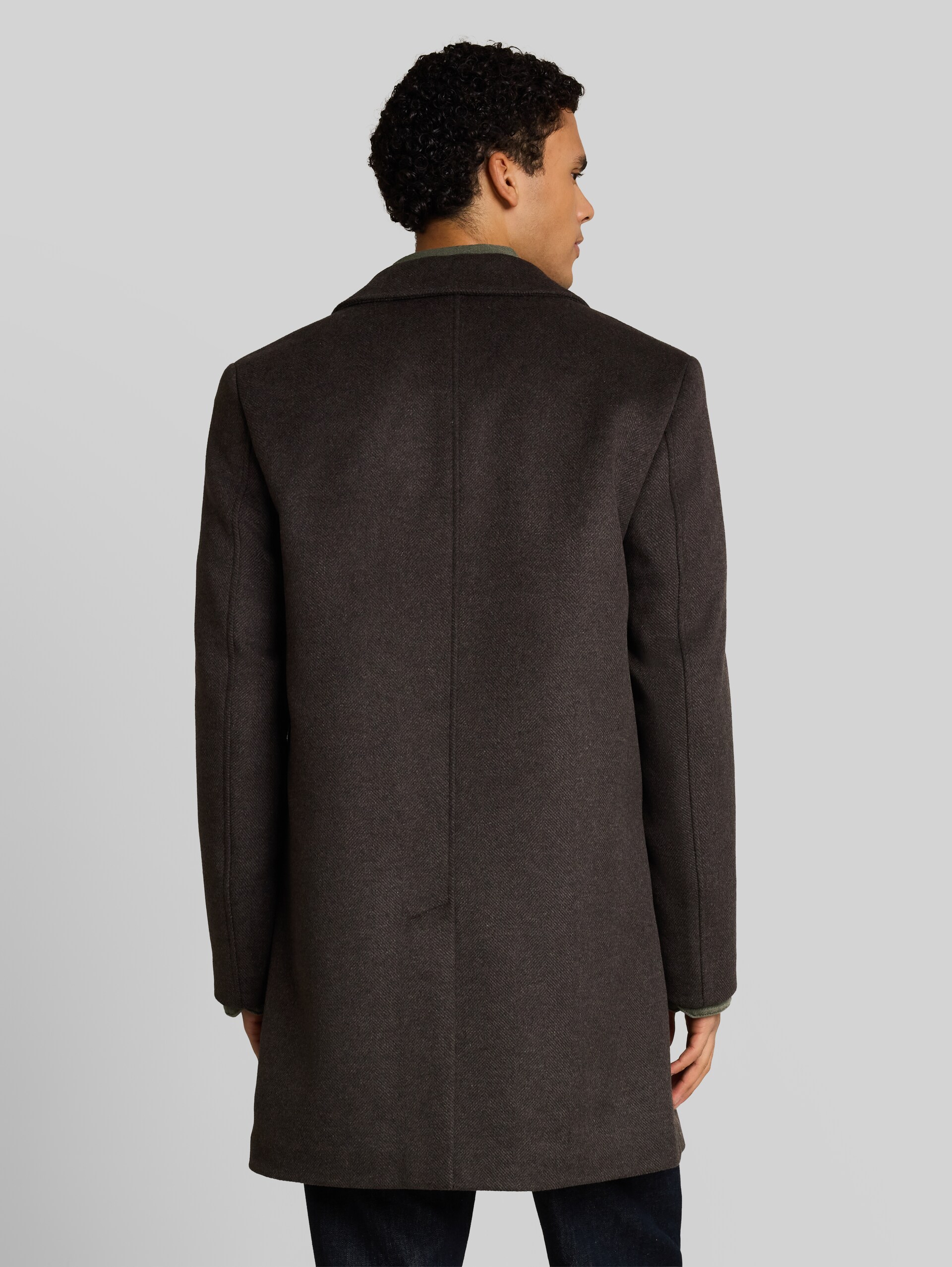 Relaxed fit wollen jas met reverskraag - brown melange herringbone - Model-achteraanzicht