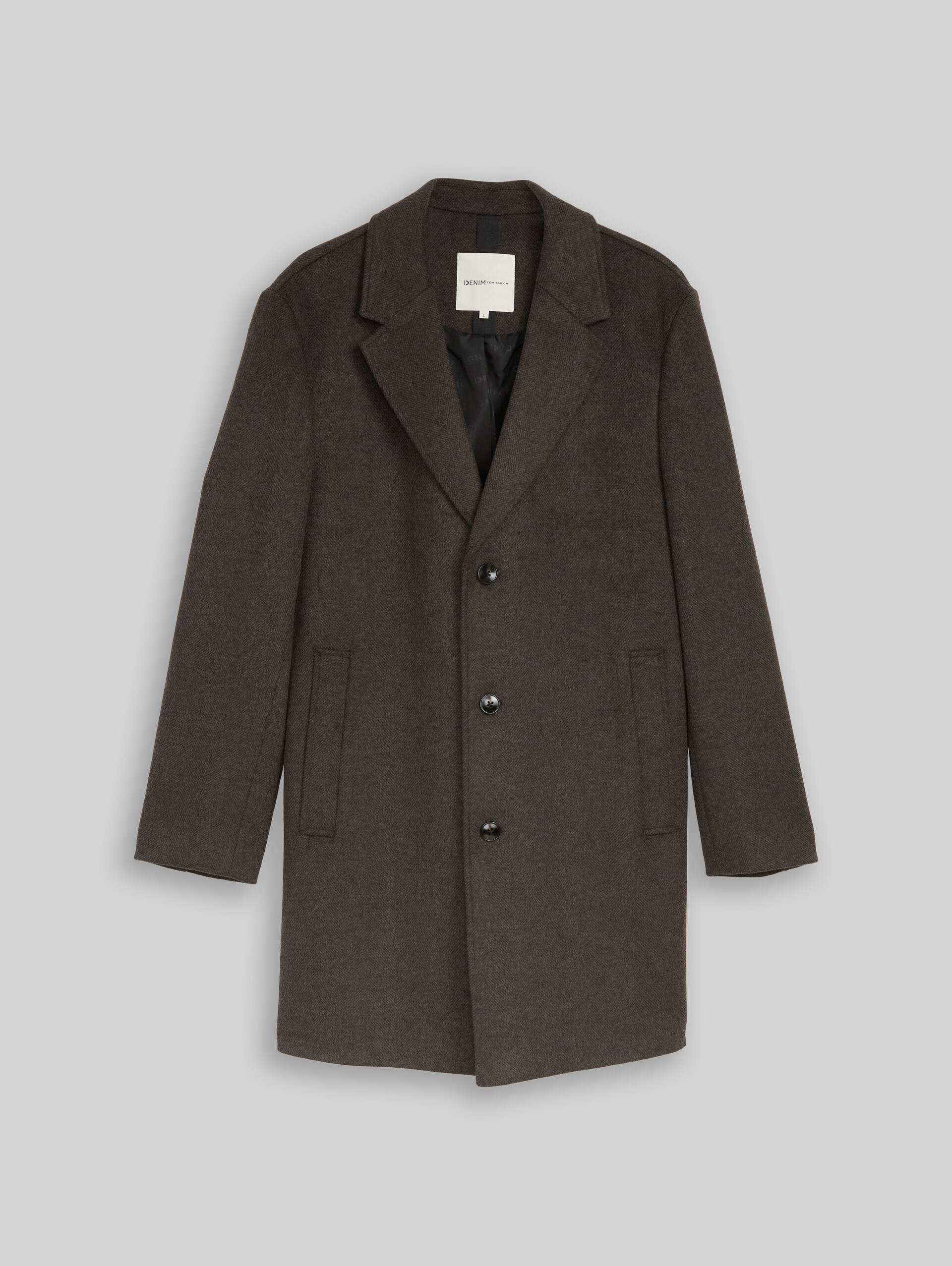 Relaxed fit wollen jas met reverskraag - brown melange herringbone - Product vooraanzicht