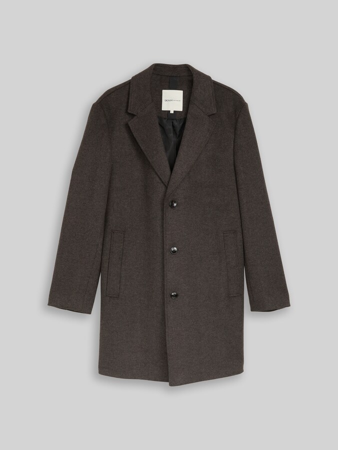 Relaxed Fit Wollmantel mit Reverskragen von Denim Male, brown melange herringbone