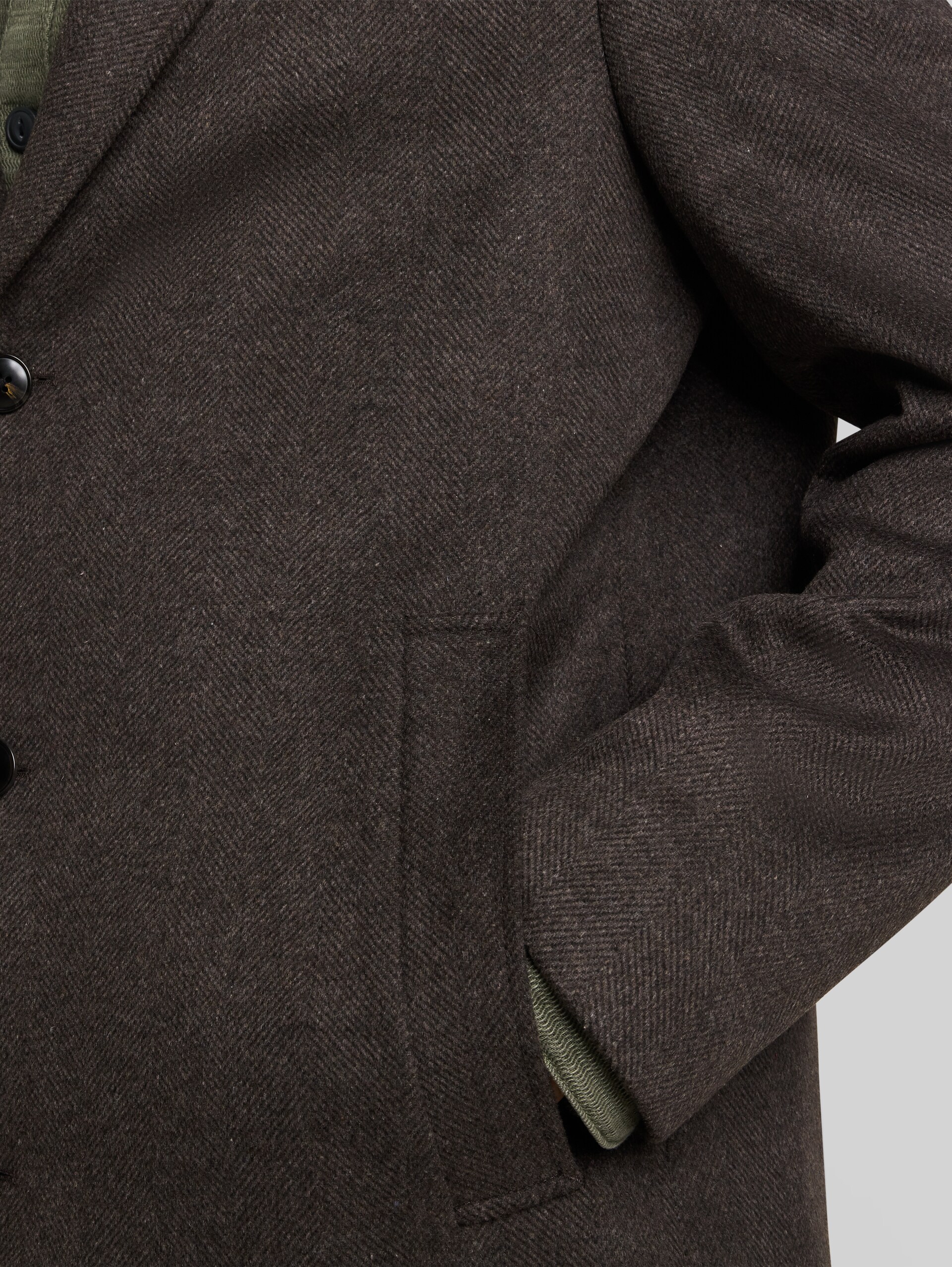 Relaxed fit wollen jas met reverskraag - brown melange herringbone - Detailaanzicht model