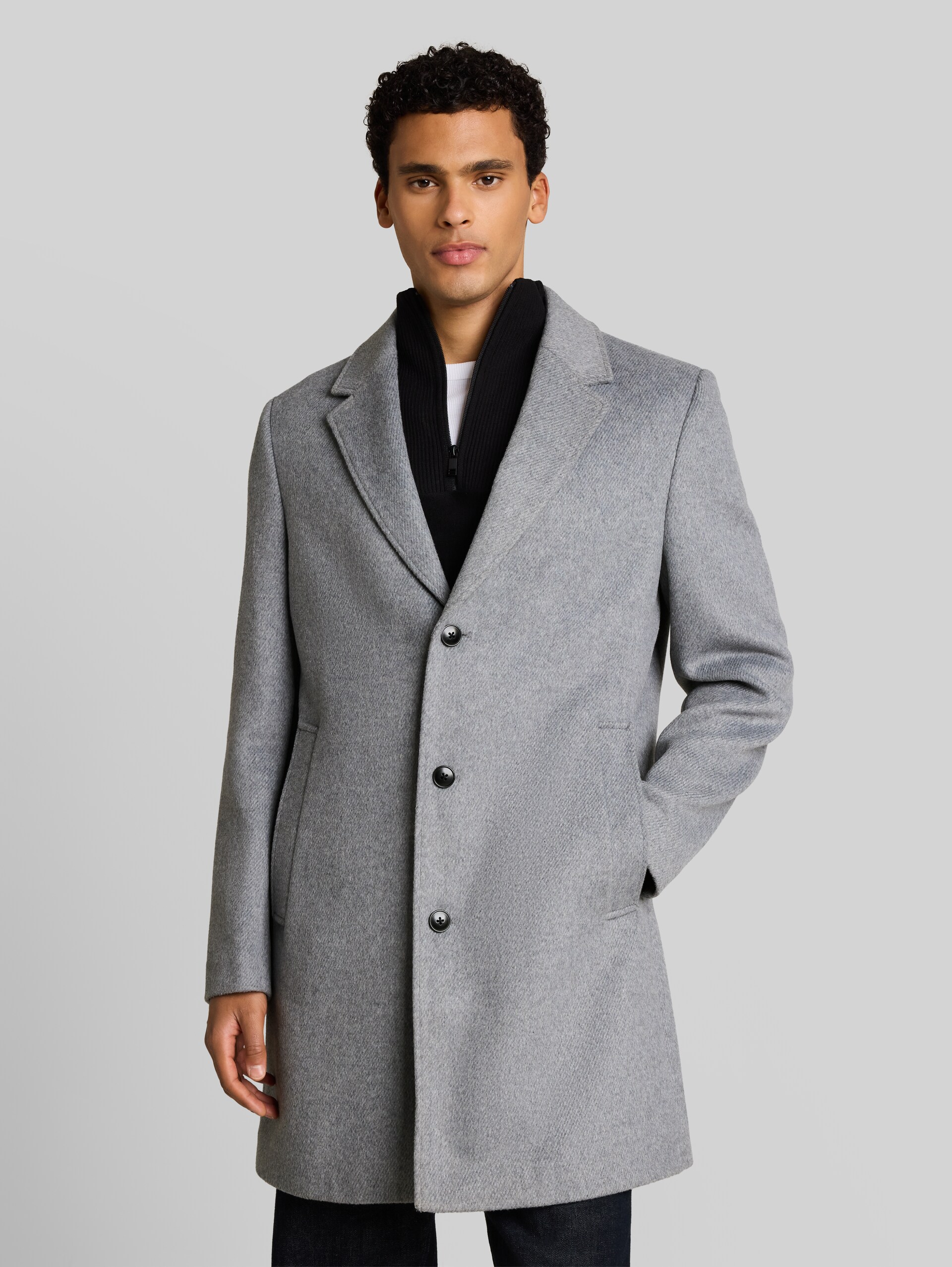 Relaxed fit wollen jas met reverskraag - light grey melange twill - Model vooraanzicht
