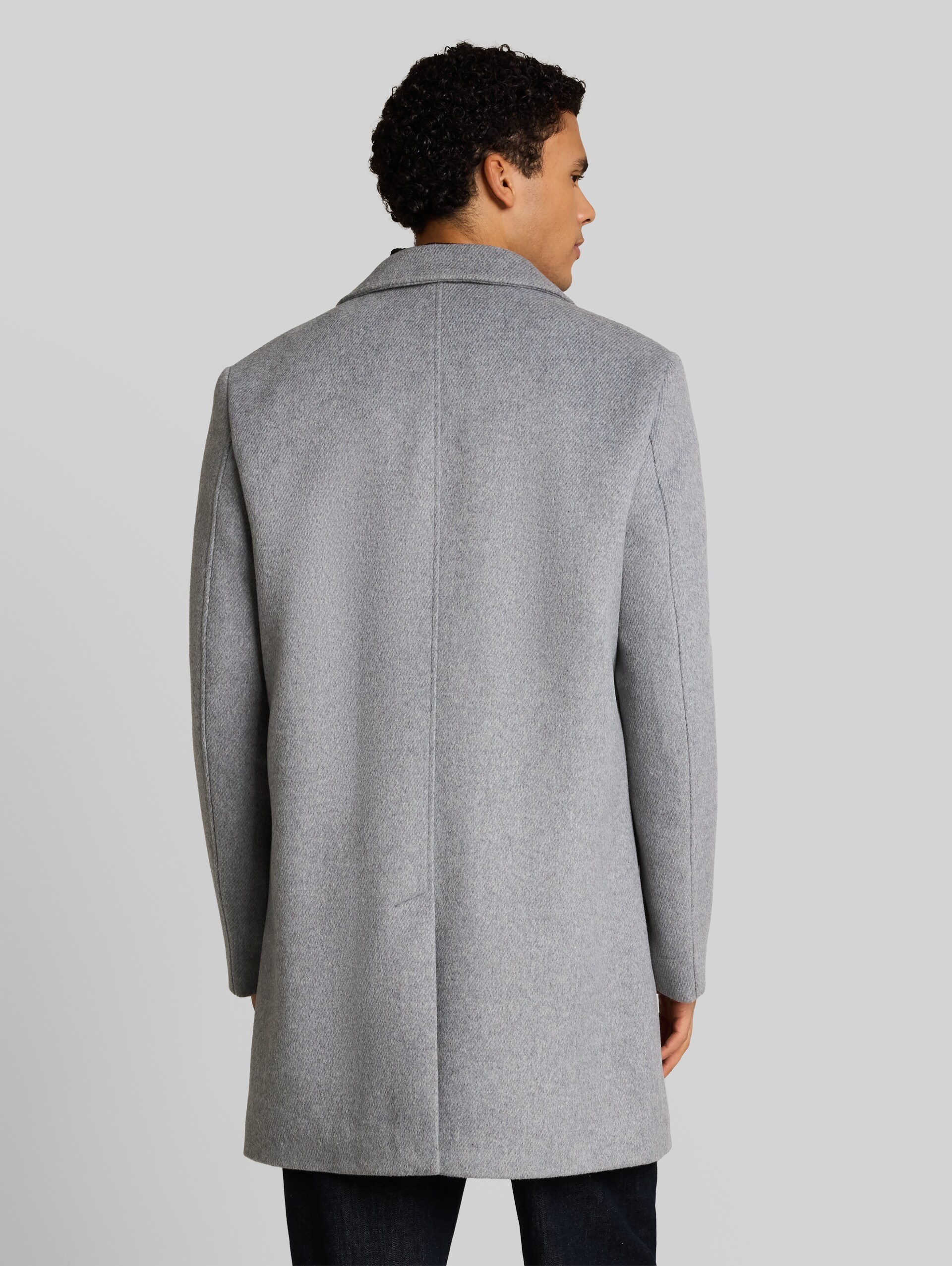 Relaxed fit wollen jas met reverskraag - light grey melange twill - Model-achteraanzicht