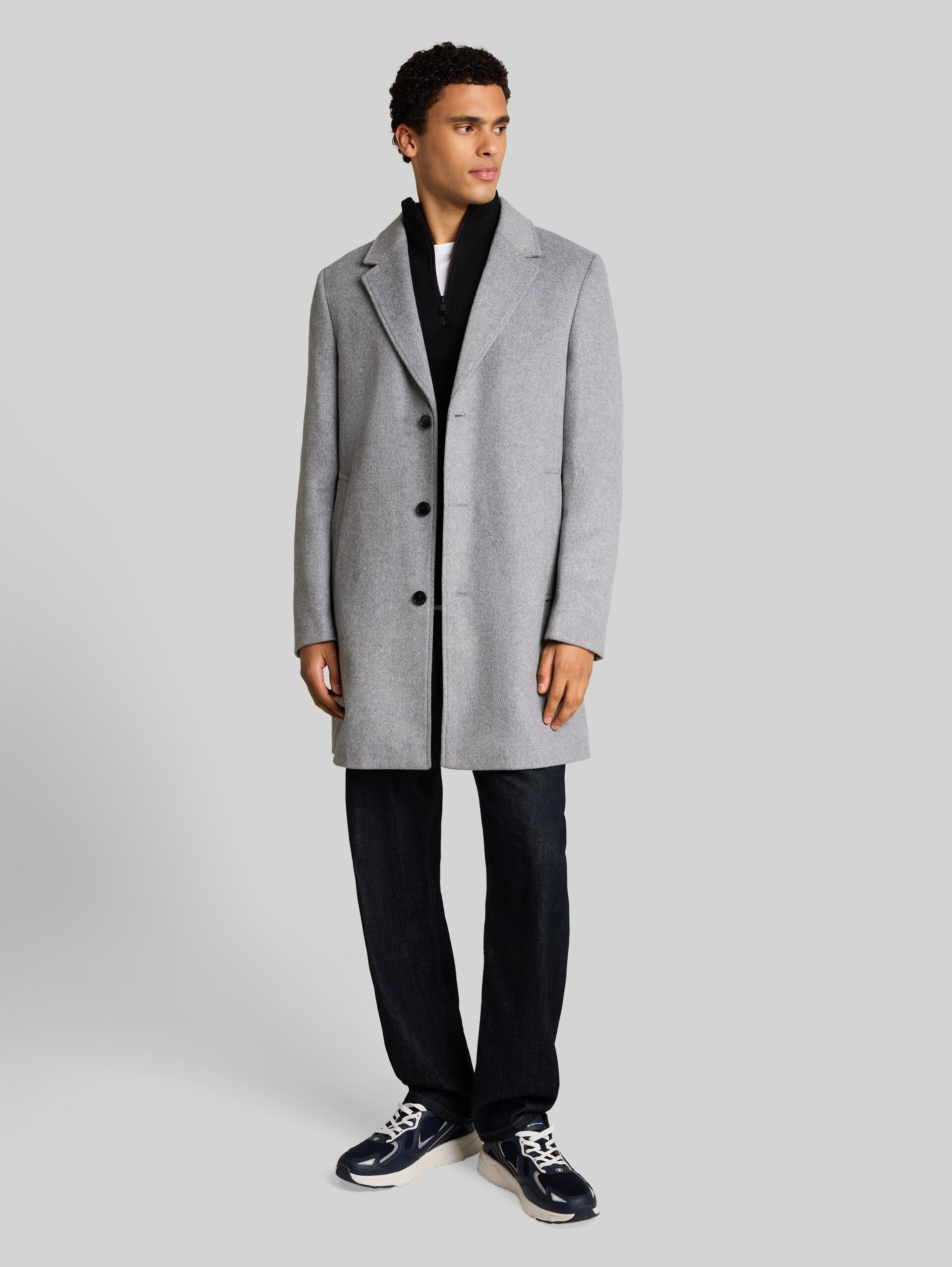 Relaxed fit wollen jas met reverskraag - light grey melange twill - zijaanzicht model