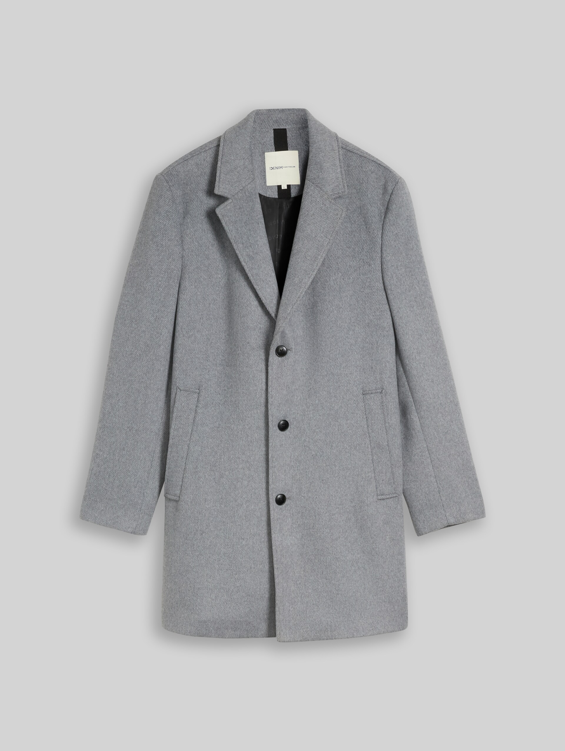 Relaxed fit wollen jas met reverskraag - light grey melange twill - Product vooraanzicht