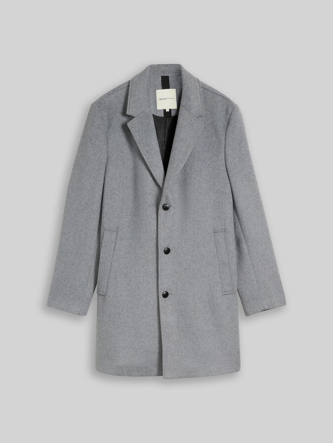 Relaxed Fit Wollmantel mit Reverskragen von Denim Male, light grey melange twill