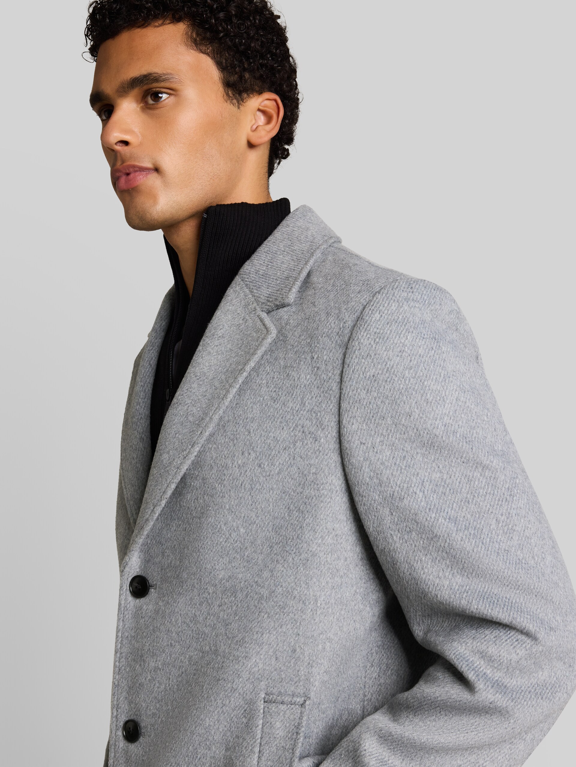 Relaxed fit wollen jas met reverskraag - light grey melange twill - Detailaanzicht model