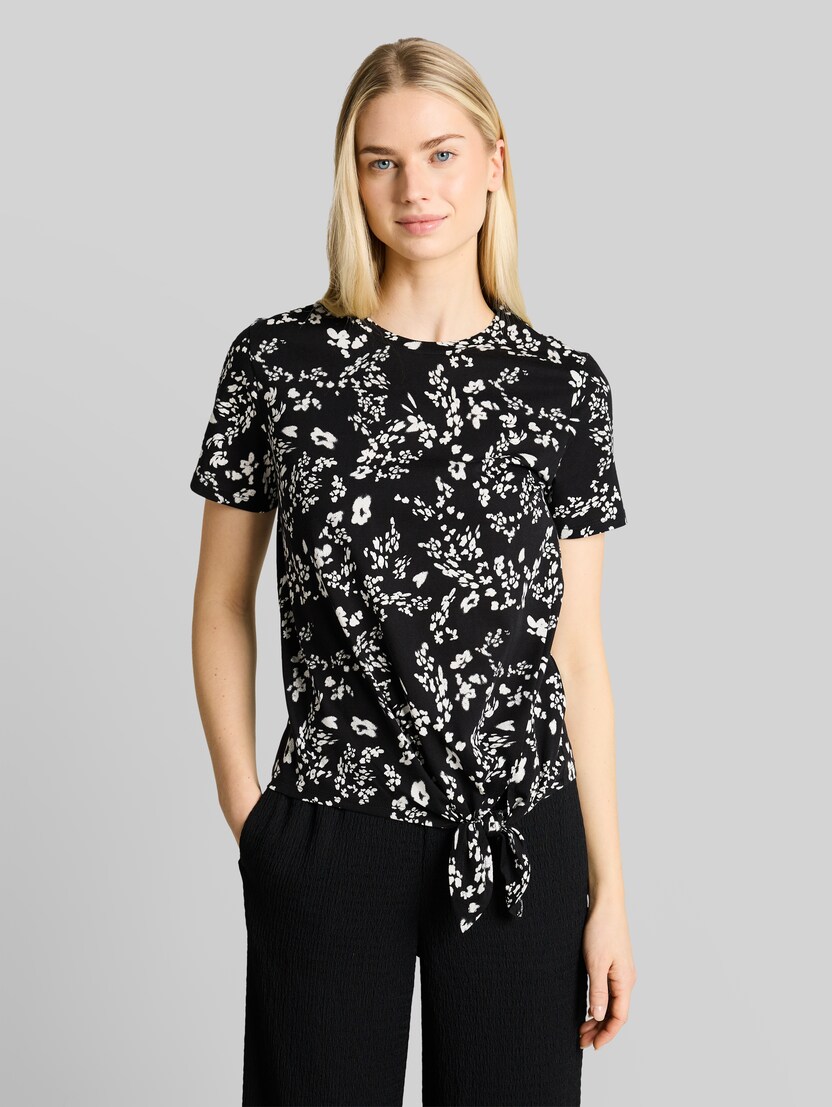 T-shirt met knoopdetail door Denim Female, black white flower print