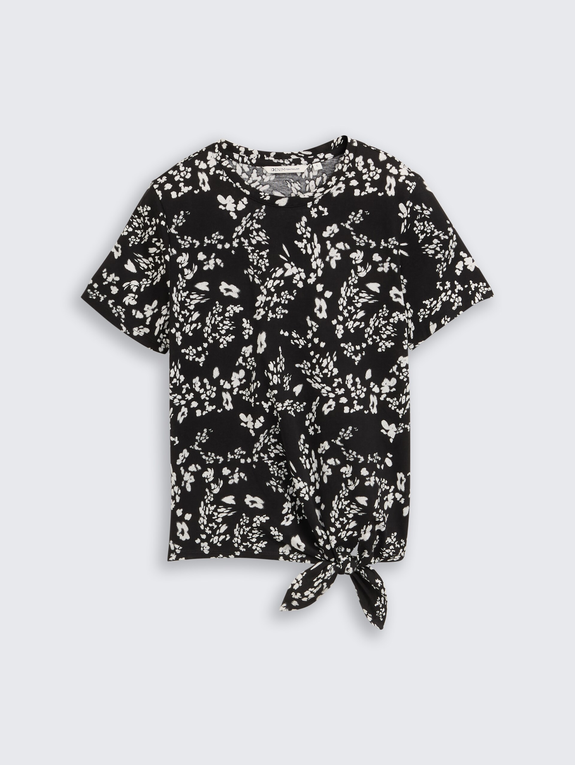 T-Shirt mit Knotendetail - black white flower print - Vorder-Produkt-Ansicht