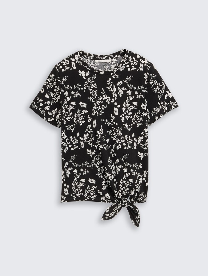 T-Shirt mit Knotendetail von Denim Female, black white flower print