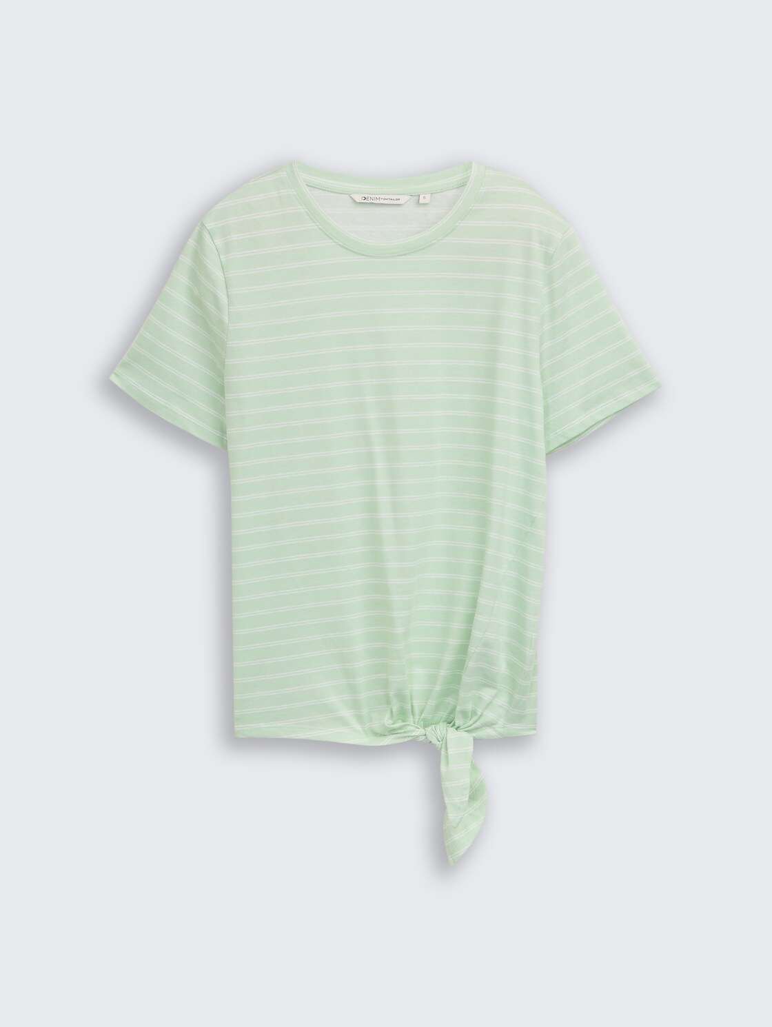 T-Shirt mit Knotendetail - matcha green irregular stripe - Vorder-Produkt-Ansicht