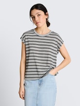 T-shirt met streepjespatroon - black white gradient stripe - Nek model vooraanzicht