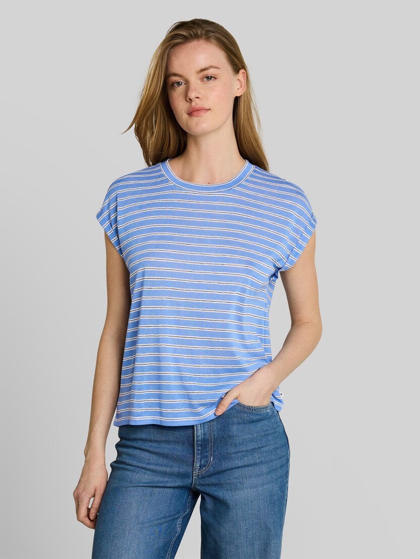 T-Shirt mit Streifenmuster von Denim Female, blue white black stripe