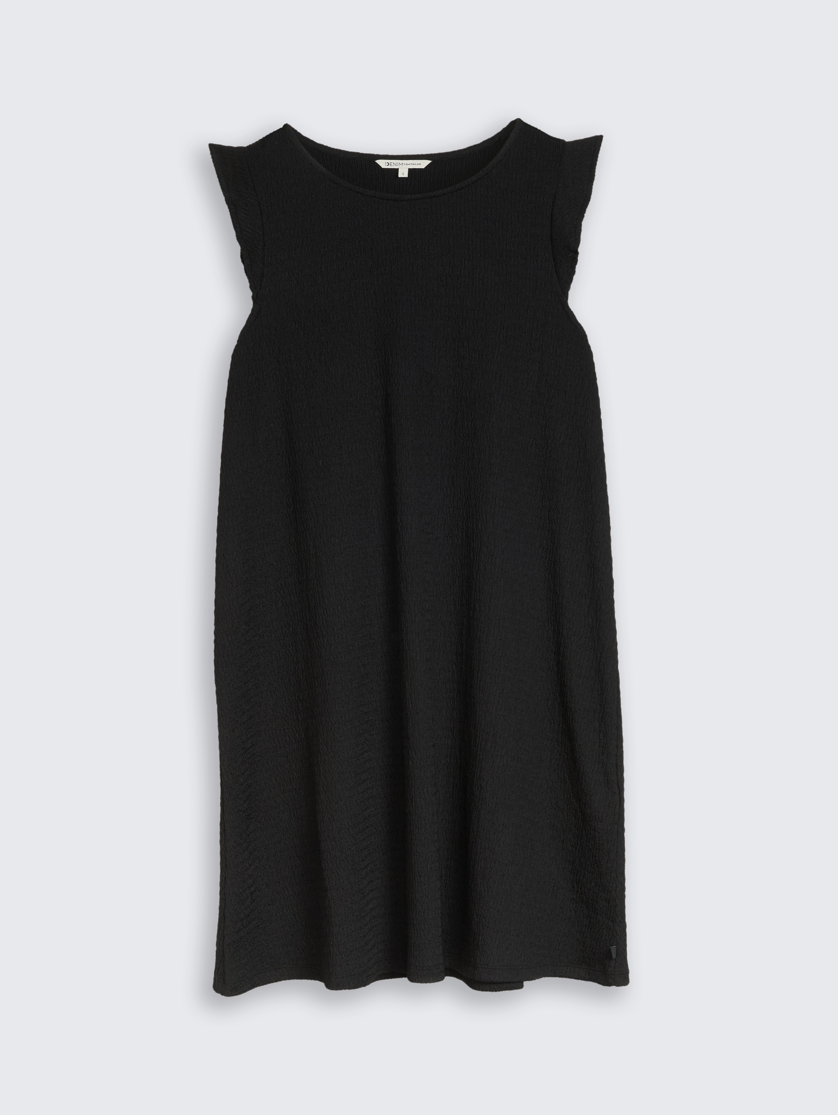 Crinkle mini dress with flounce sleeves by Denim Female, deep black