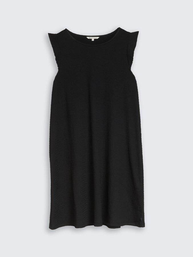 Crinkle Mini-Kleid mit Volantärmeln von Denim Female, deep black