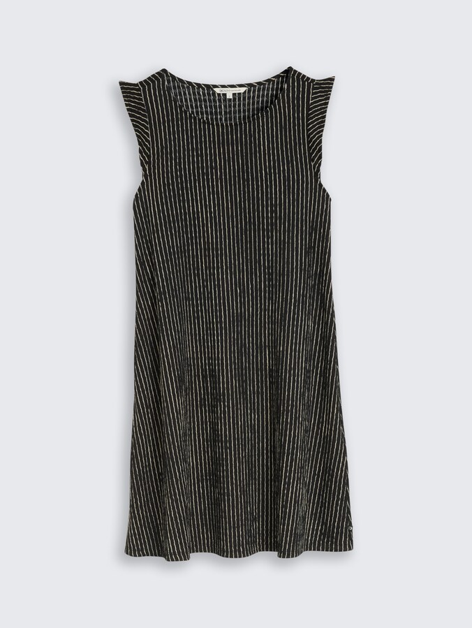 Crinkle Mini-Kleid mit Volantärmeln von Denim Female, black beige stripe