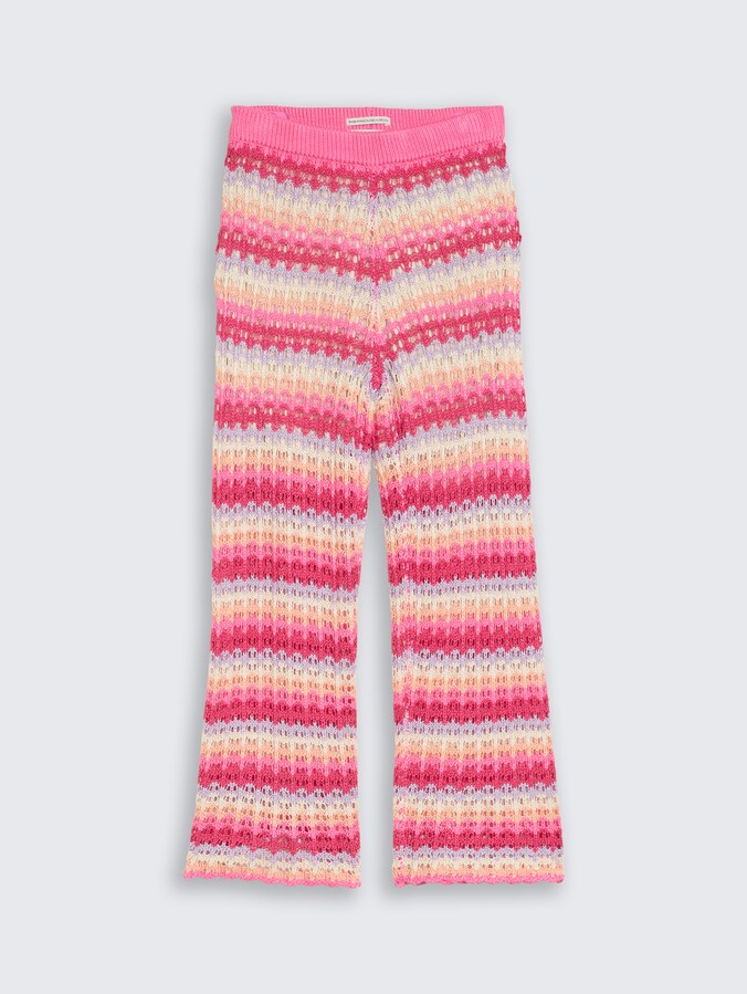 Wide leg knitted trousers with stripes by Mini Girls, multicolor stripe
