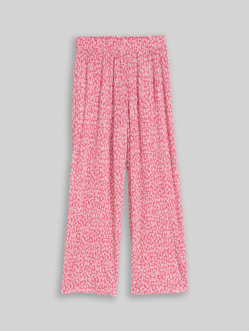 Broek met wijde pijpen en structuur door Mini Girls, small pink flower print
