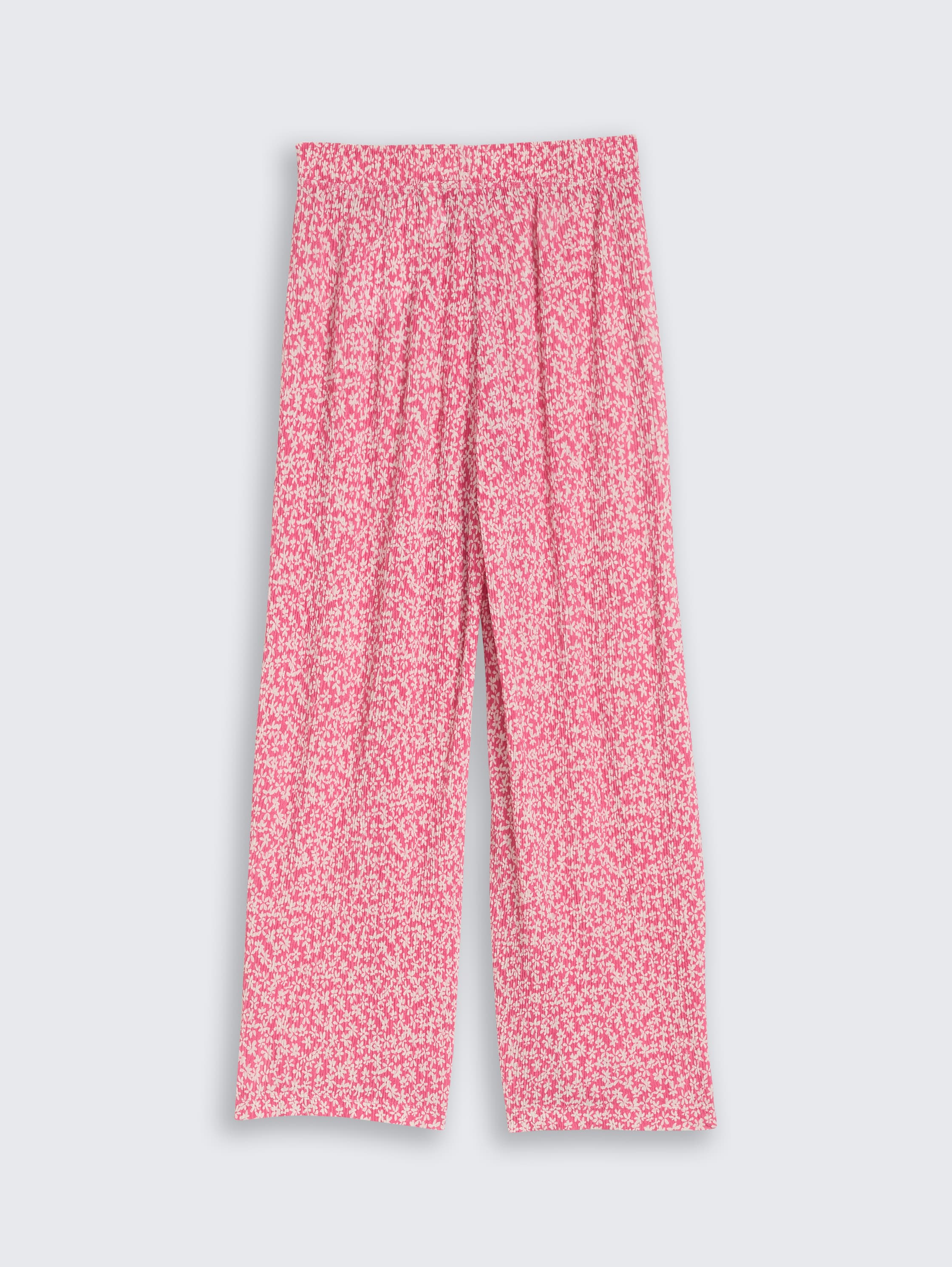 Wijde broek met structuur - small_pink_flower_print - 
