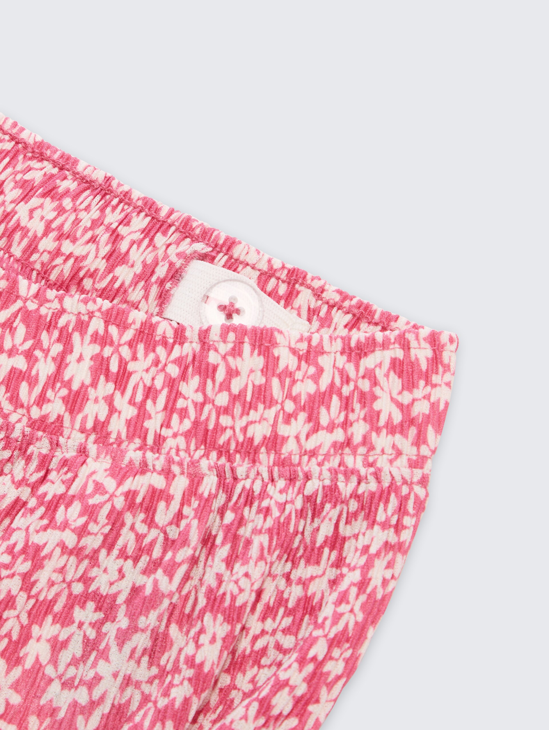 Wide Leg Hose mit Struktur - small pink flower print - Detail-Model-Ansicht