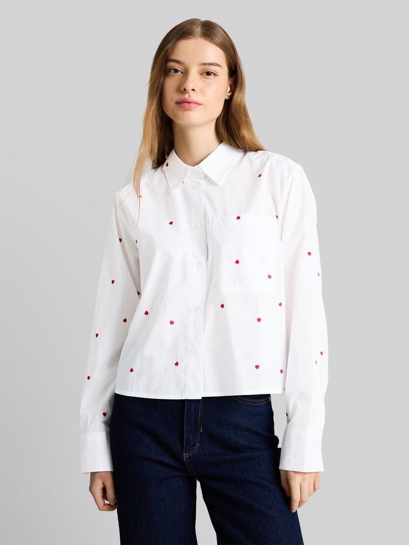 Boxy-fit shirt blouse with embroidery by Denim Female, white red heart embroidery