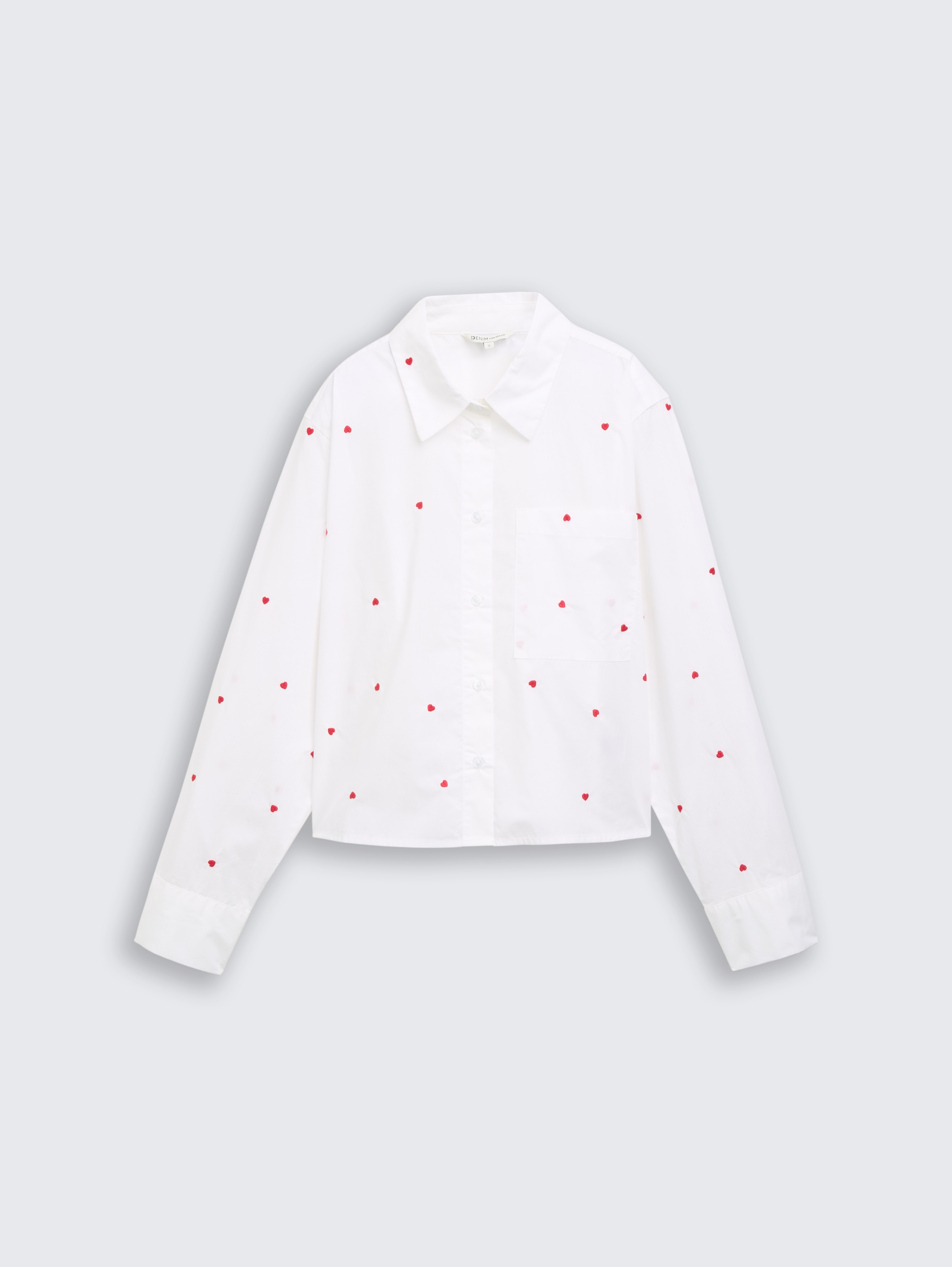 Boxy Fit Hemdbluse mit Stickereien von Denim Female, white red heart embroidery