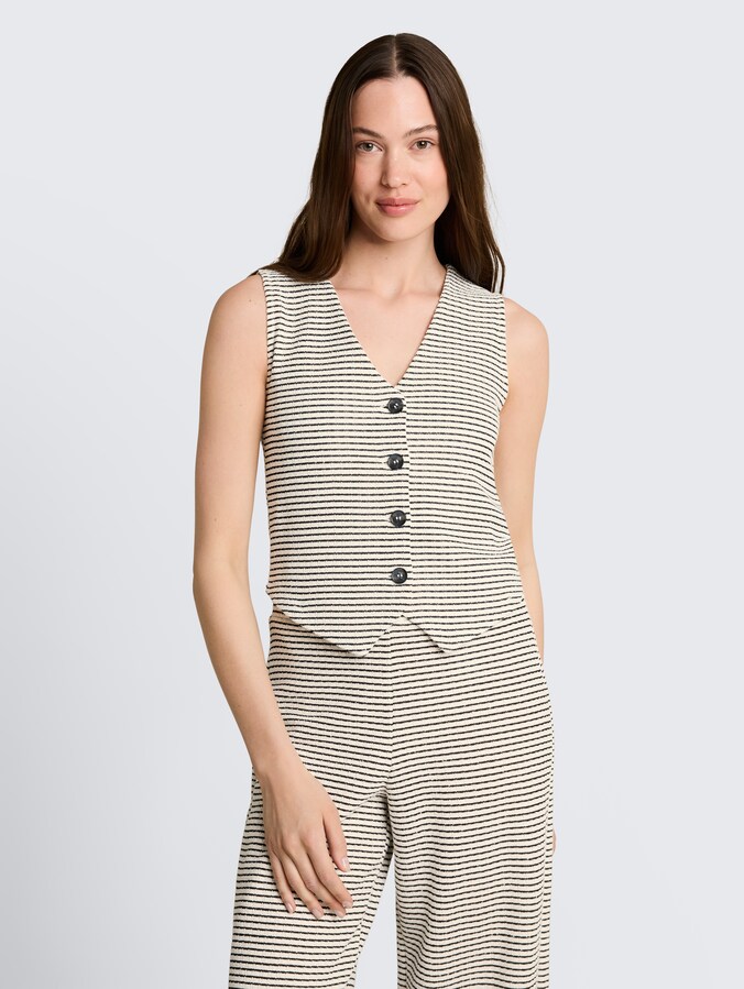 Fitted Jacquard Blazer-Weste von Denim Female, white black knit stripe