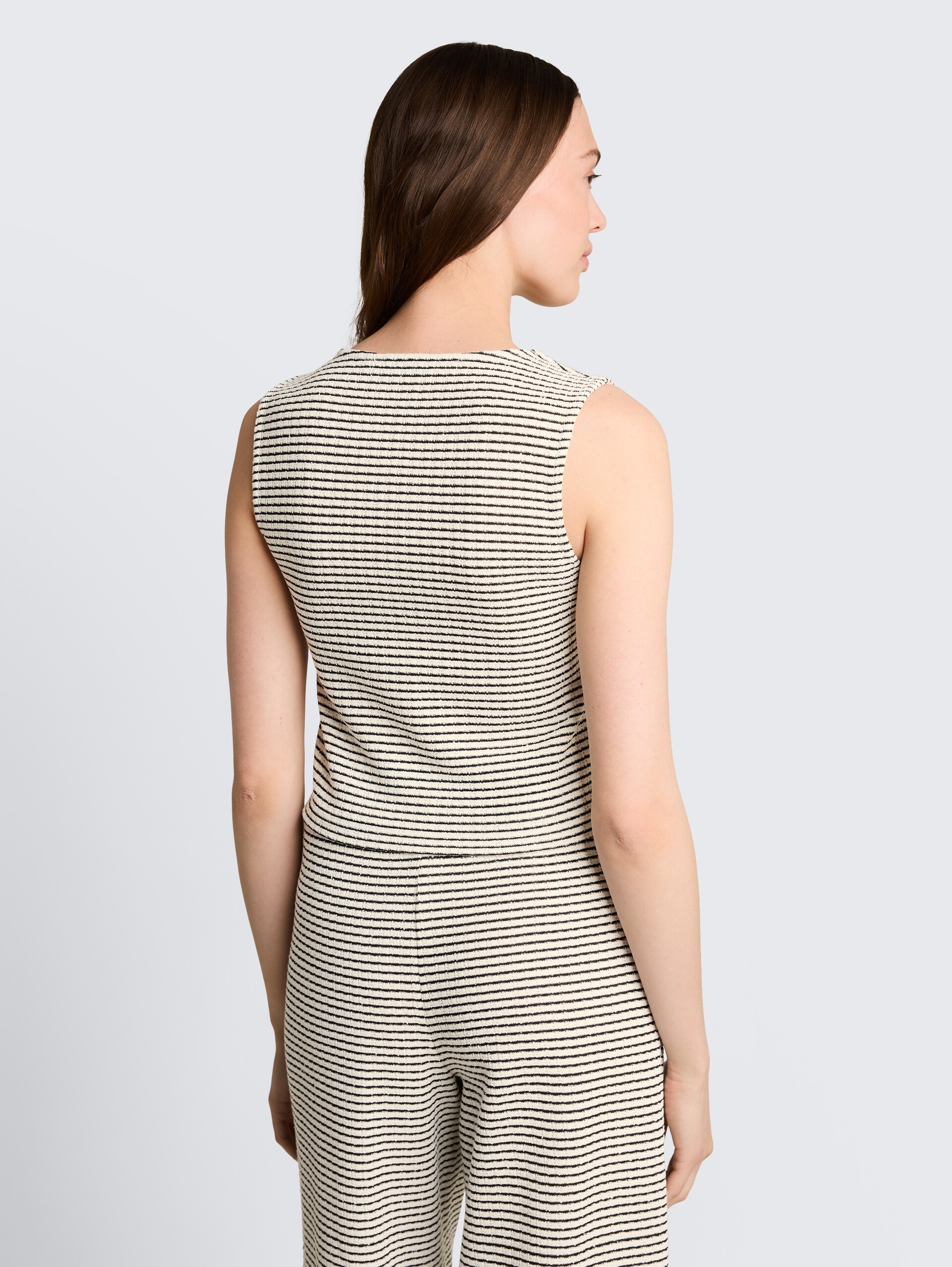 Getailleerd jacquard blazer-vest - white black knit stripe