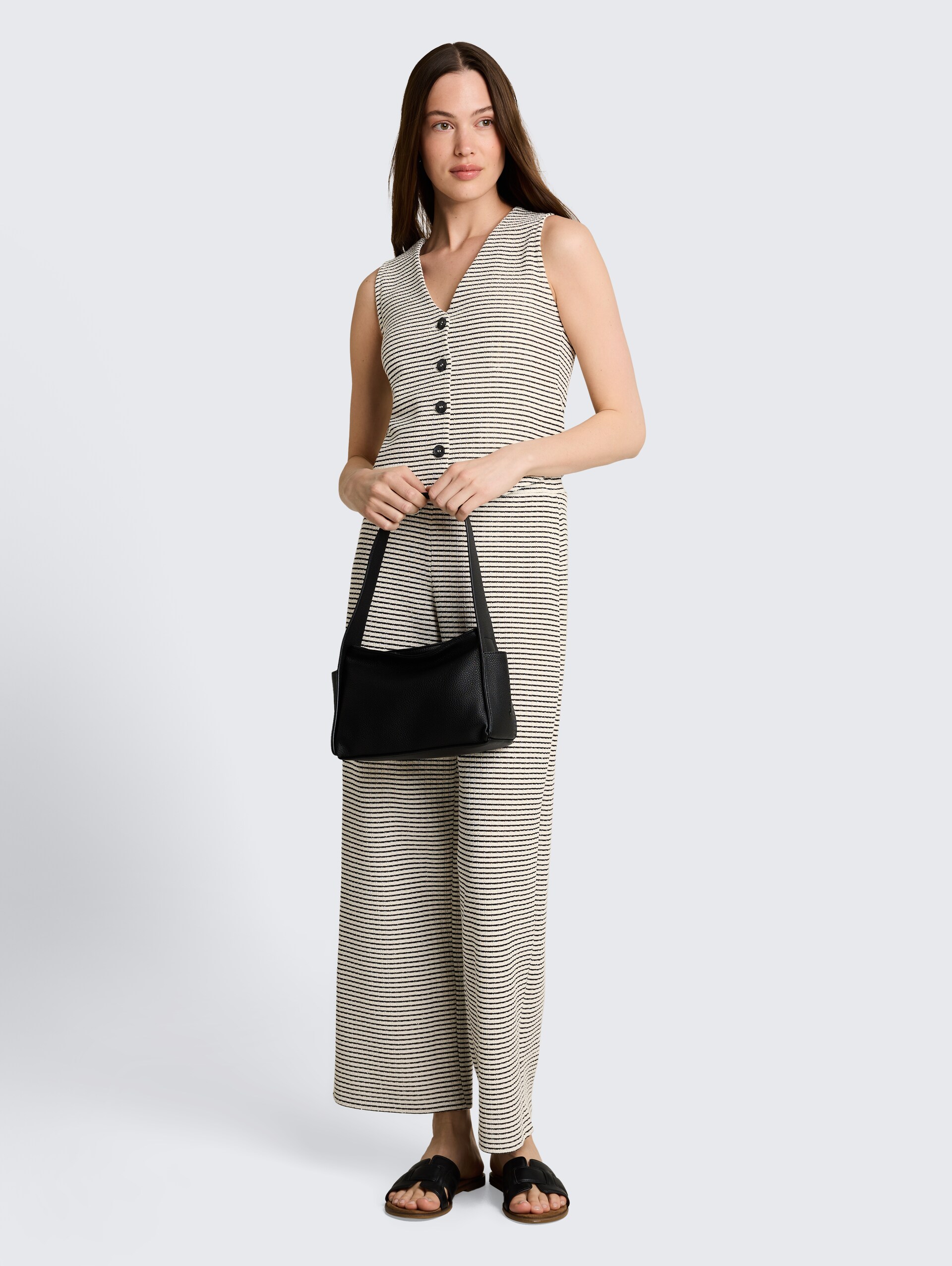 Getailleerd jacquard blazer-vest - white black knit stripe