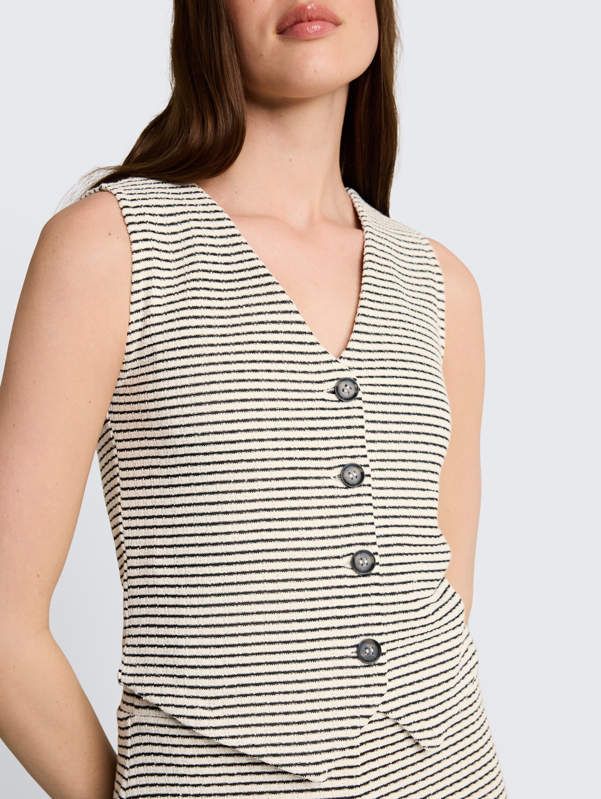 Getailleerd jacquard blazer-vest - white black knit stripe