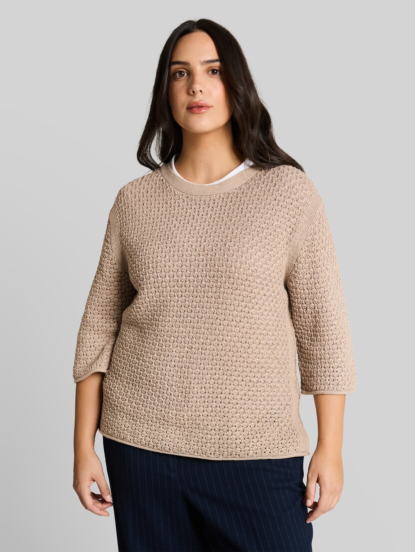 Plus Size - Loose Fit Strickpullover mit Lochmuster von Women Plus Size, soft taupe grey