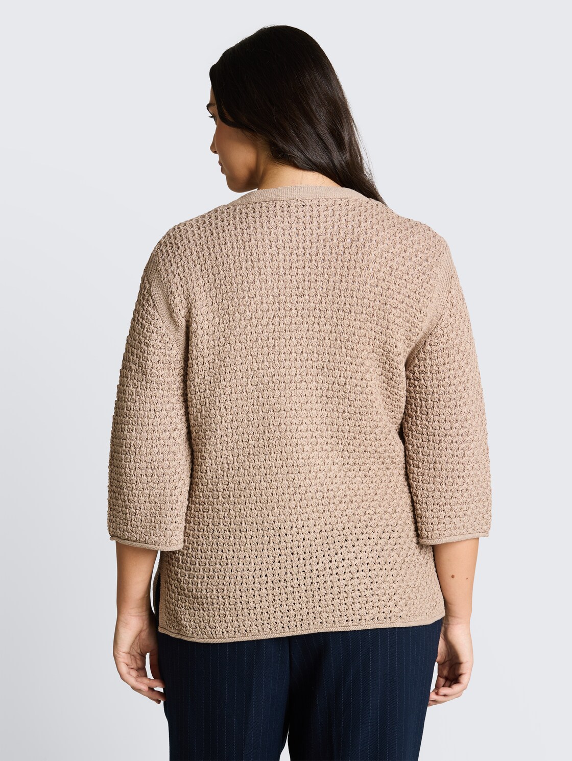 Plus Size - Loose Fit Strickpullover mit Lochmuster - soft taupe grey