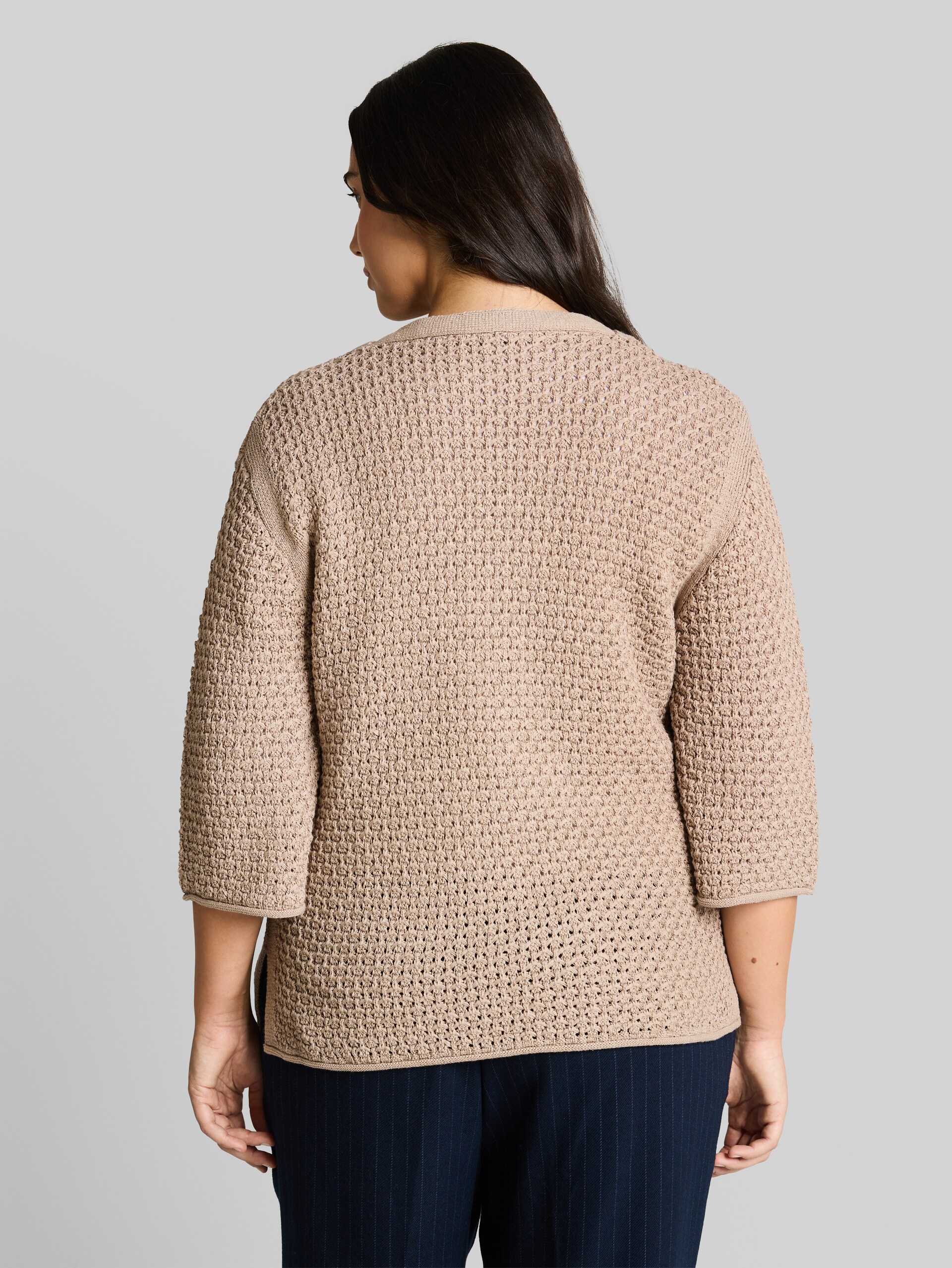 Plus Size - loose fit knitted jumper with eyelet pattern - soft taupe grey