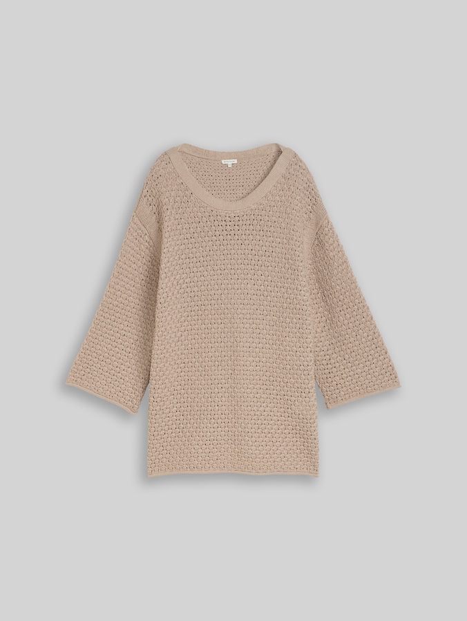 Plus Size - Loose Fit Strickpullover mit Lochmuster von Women Plus Size, soft taupe grey