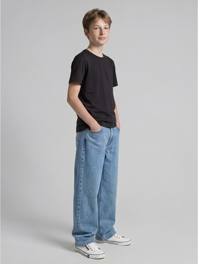 Super Baggy Fit Jeans von Teen Boys, mid stone bright blue denim