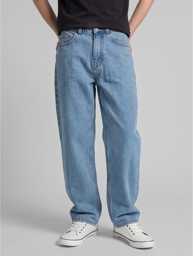 Super Baggy Fit Jeans by Teen Boys, mid stone bright blue denim