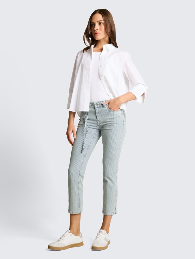 TTLENE SLIM CROPPED Jeans mit Streifenmuster von Women, denim offwhite stripe