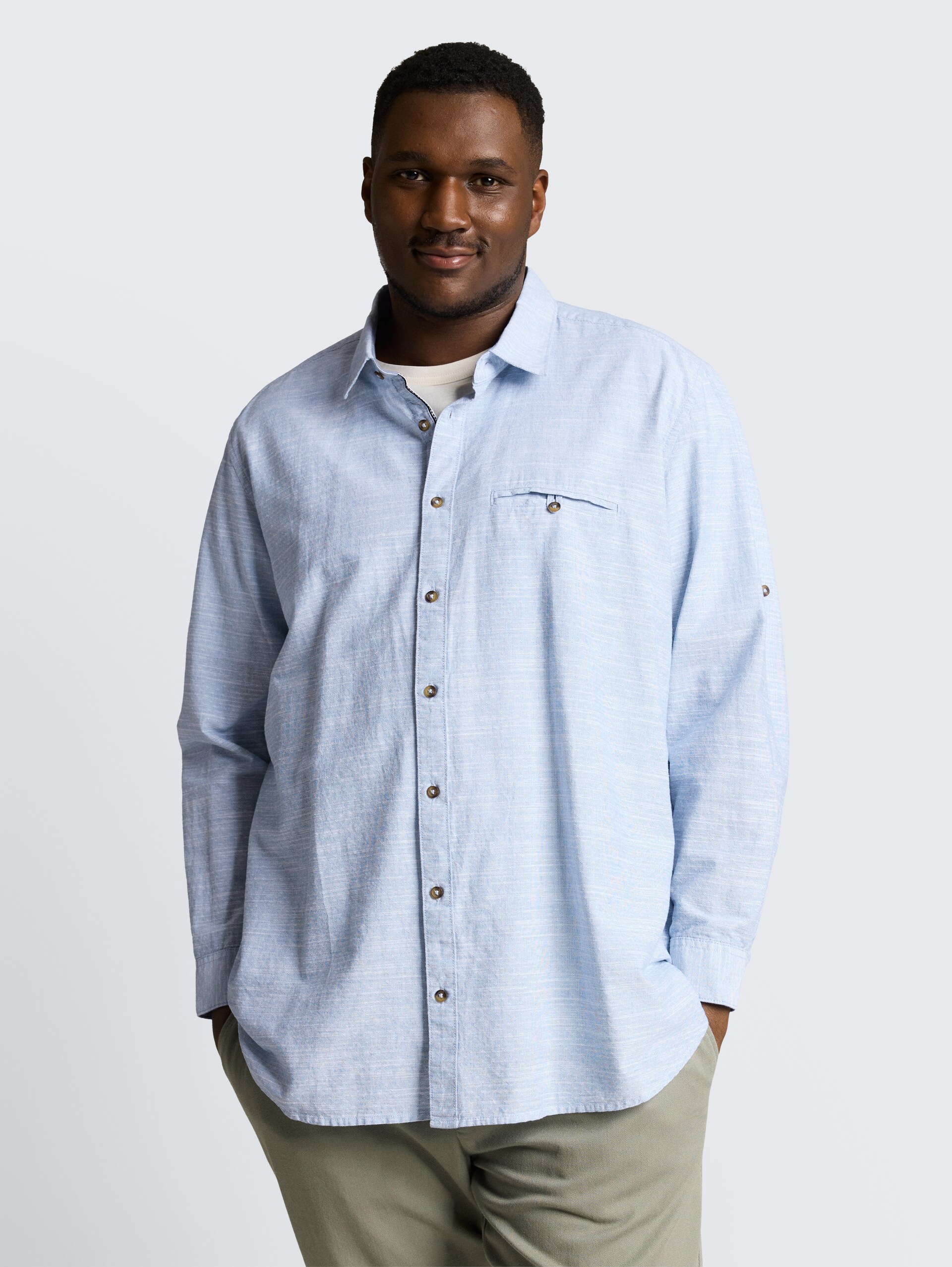 Plus Size - Regular Fit Hemd mit Turn-Up-Funktion - blue petrol structure - Ausschnitt Model-Vorderansicht