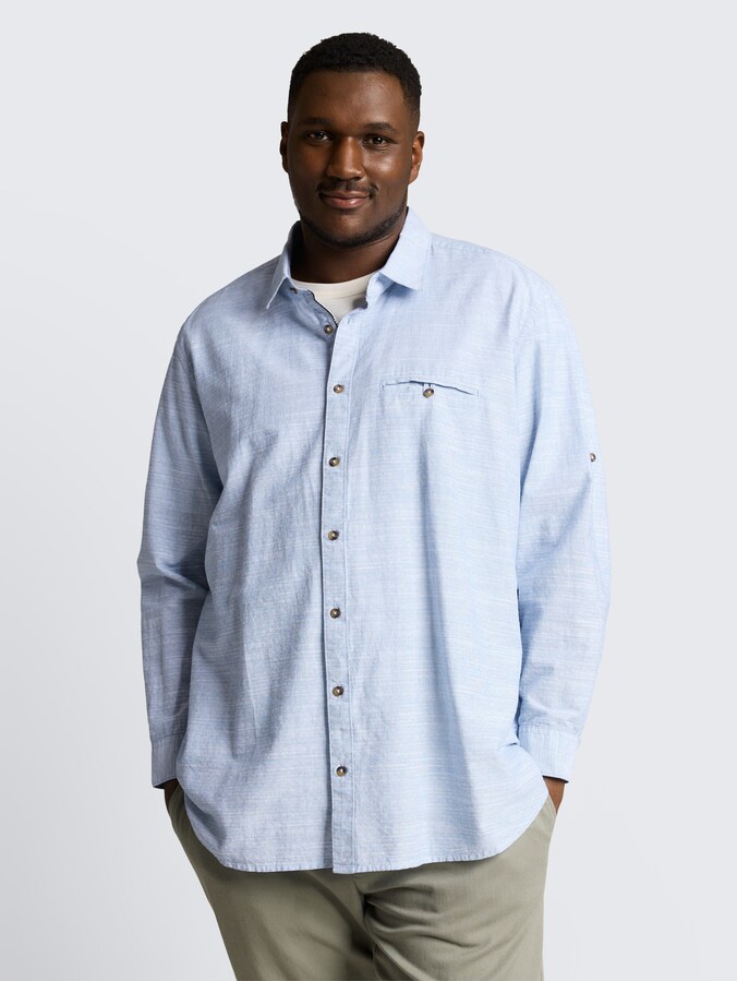 Plus Size - Regular fit overhemd met oprolfunctie door Men Plus Size, blue petrol structure
