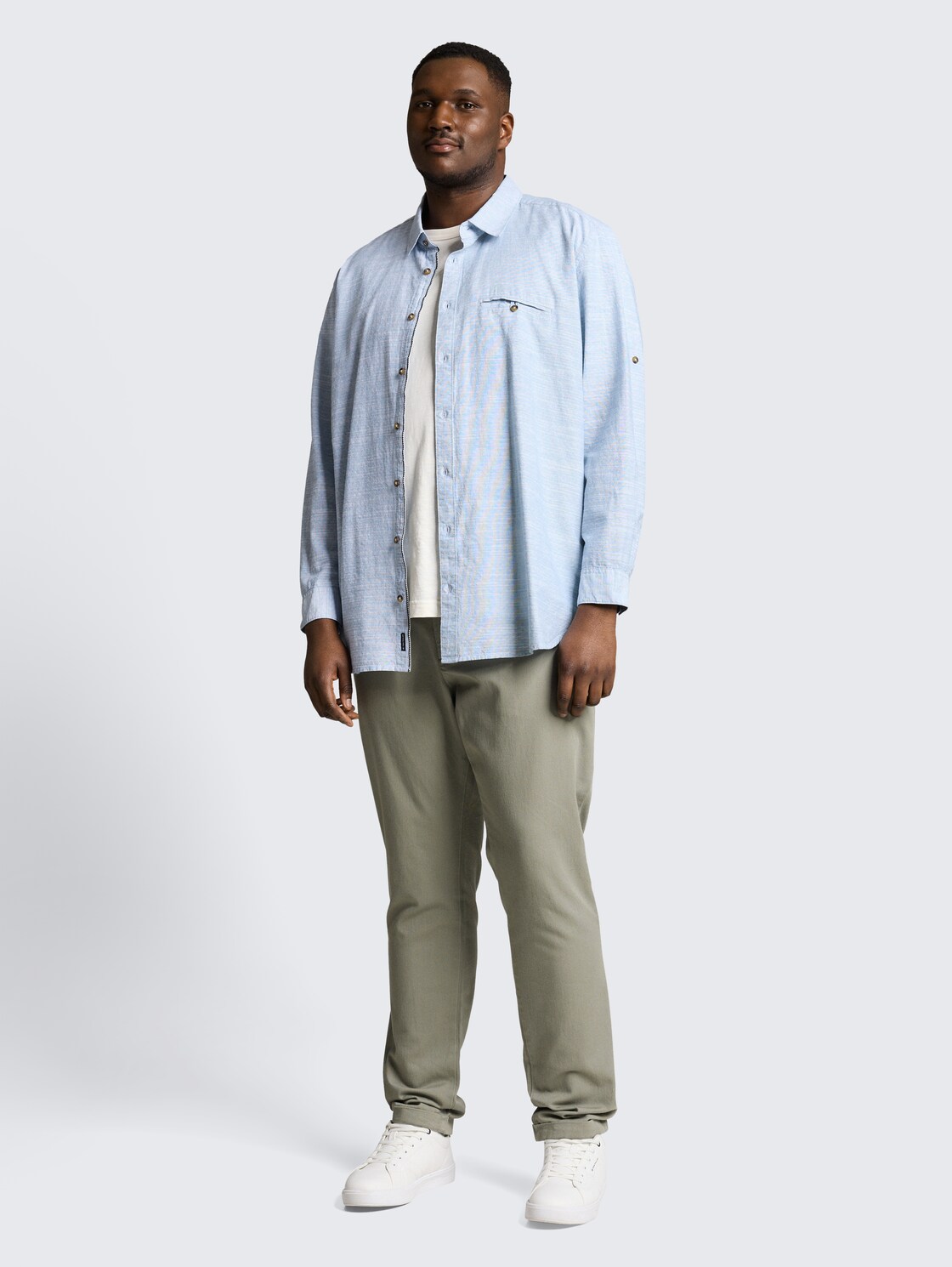 Plus Size - Regular Fit Hemd mit Turn-Up-Funktion - blue petrol structure - Model-Vorderansicht