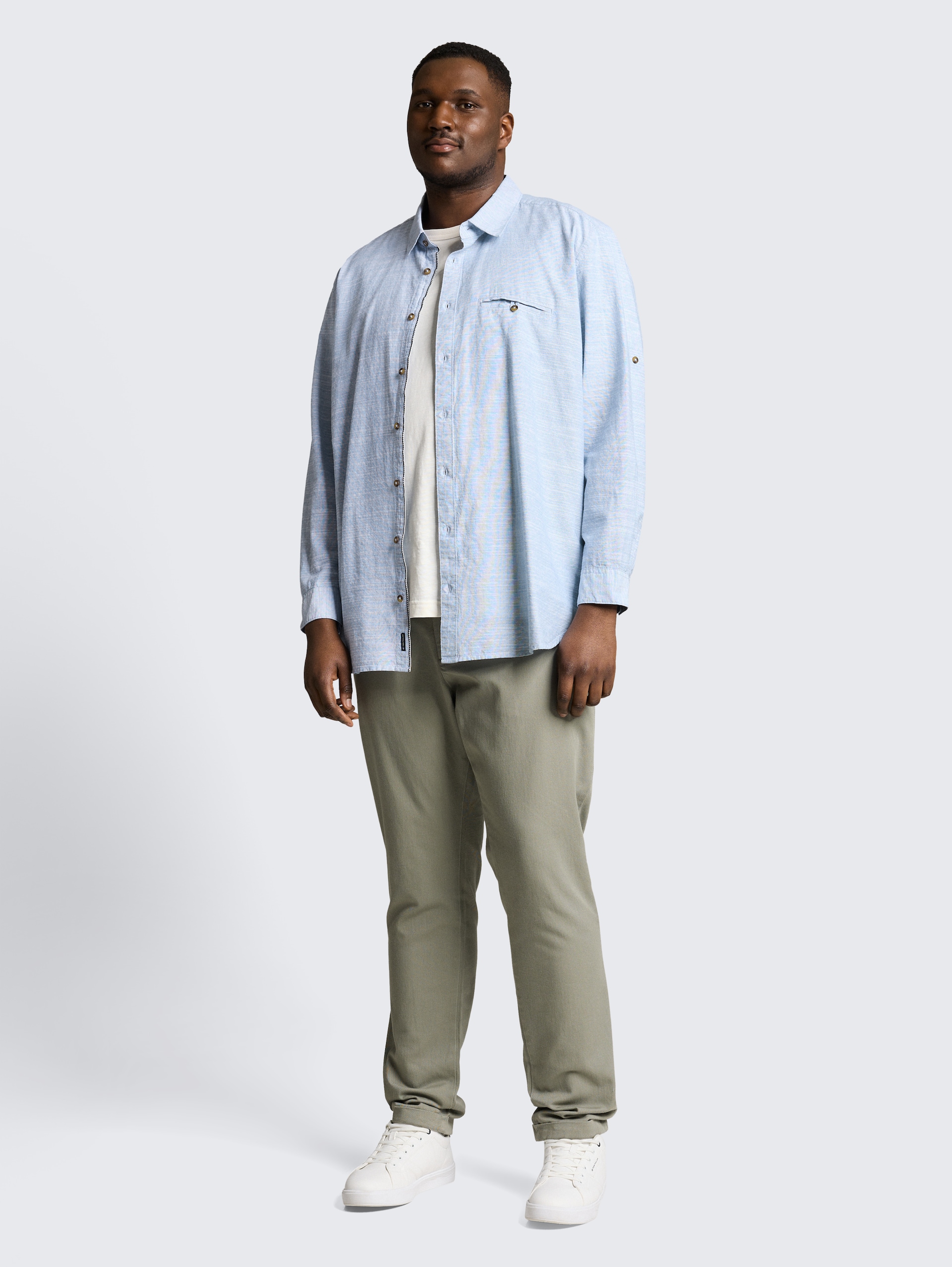Plus Size - Regular Fit Hemd mit Turn-Up-Funktion - blue petrol structure - Model-Vorderansicht