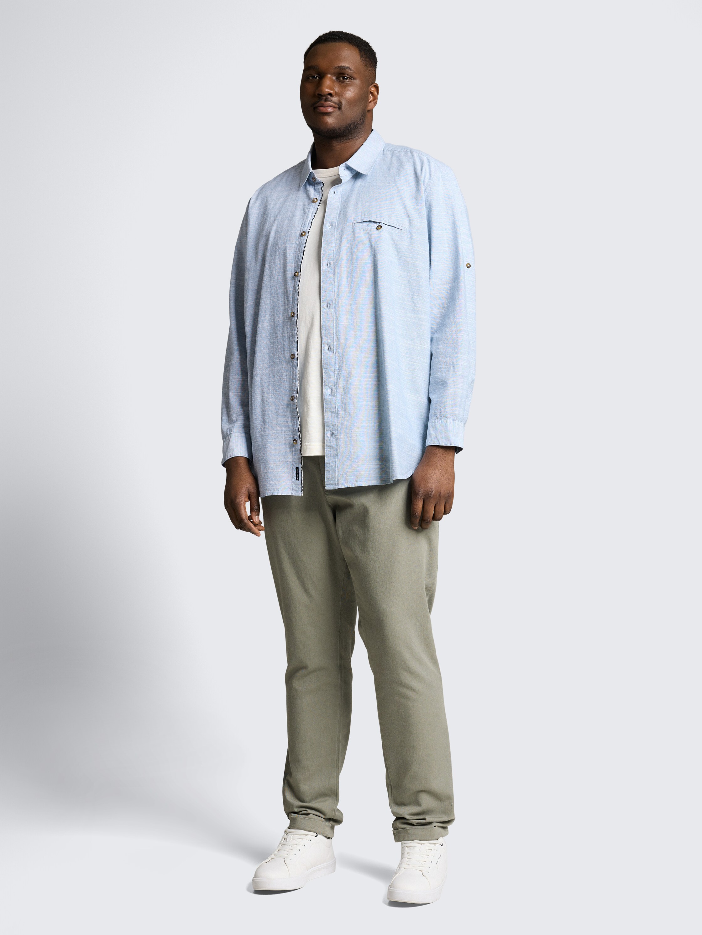 Plus Size - Regular Fit Hemd mit Turn-Up-Funktion - blue petrol structure - Model-Vorderansicht