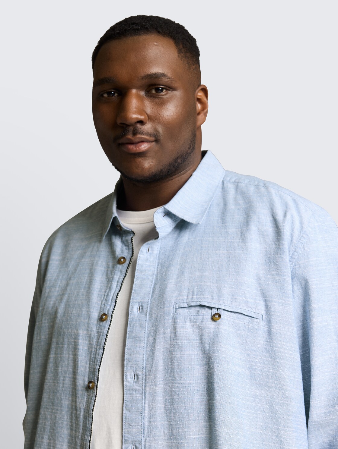 Plus Size - Regular Fit Hemd mit Turn-Up-Funktion - blue petrol structure - Detail-Model-Ansicht